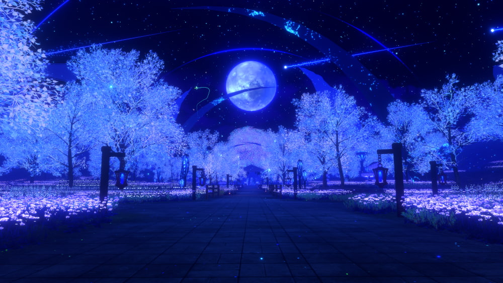 RTX 3050搭載PCでVRChatの『宙夢島 - Stratoreverie Usland』を訪れ、ワールド内カメラで撮影した画像。綺麗に見えるが、実際のVRヘッドセット視界とは異なり、参考にはなりにくい可能性がある